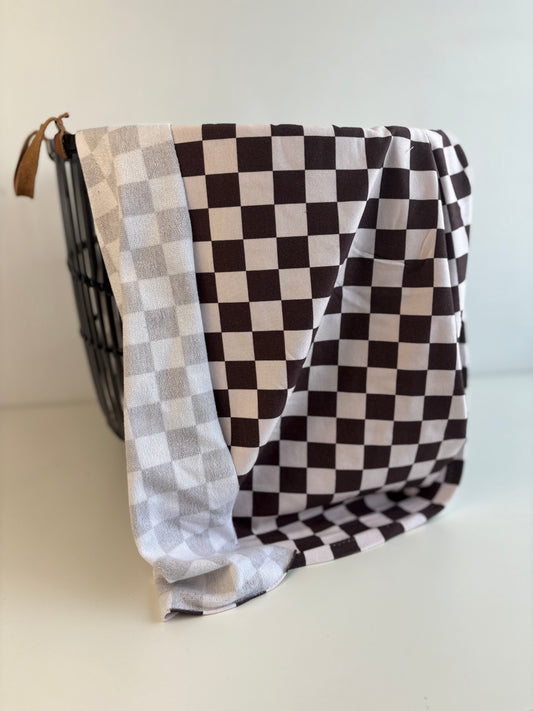 Chocolate Brown Check Bamboo/Cotton French Terry