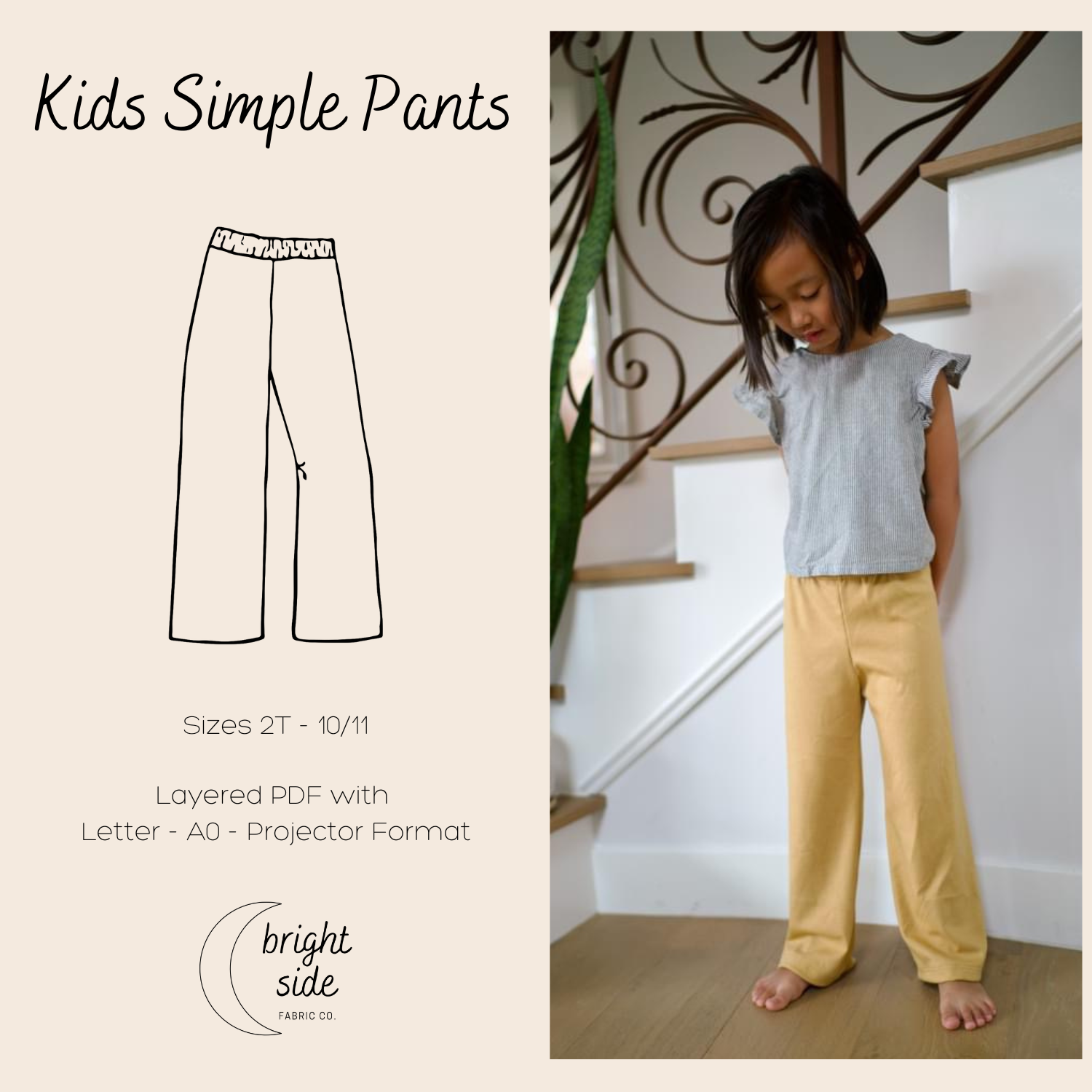 The Kids Simple Pants Sewing Pattern – Brightside Fabric Co