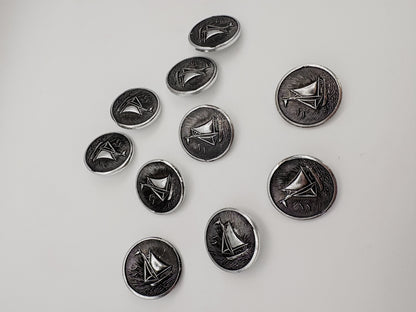 Vintage Metal Sailboat Buttons - 1”