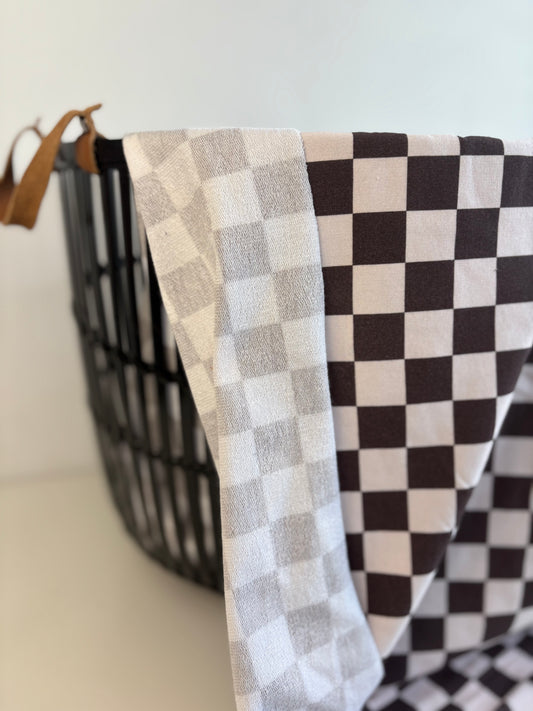 Chocolate Brown Check Bamboo/Cotton French Terry