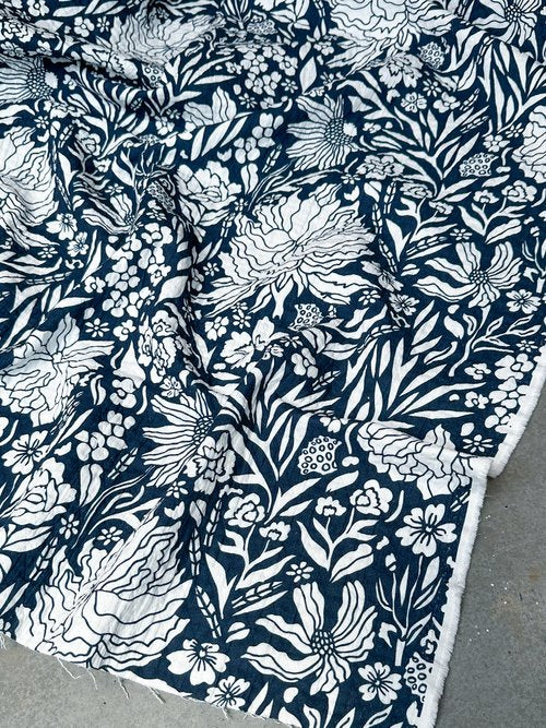 Navy Floral Jacquard Cotton