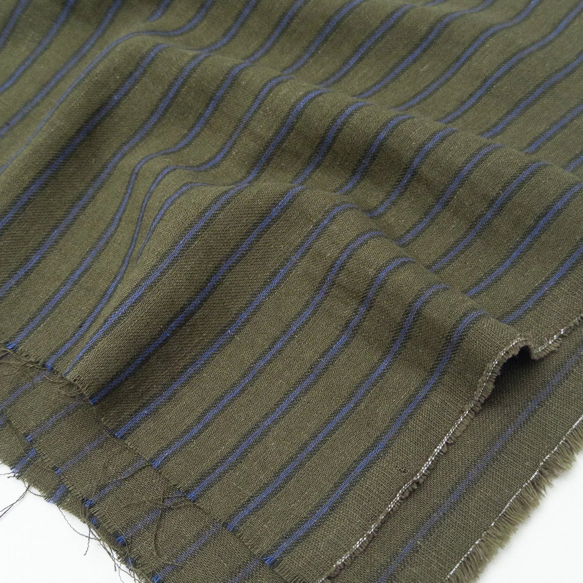 Olive/Blue Stripe Yarn Dyed Linen/Cotton Blend