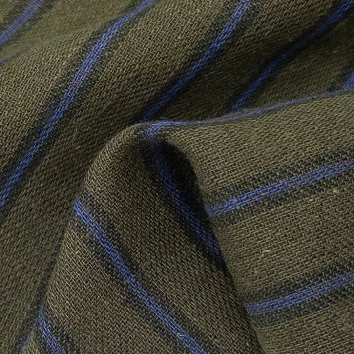 Olive/Blue Stripe Yarn Dyed Linen/Cotton Blend
