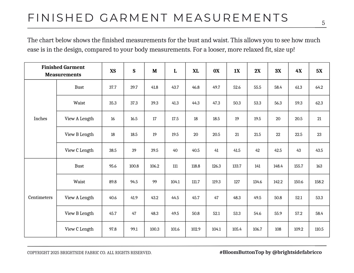 Bloom Button Top and Dress Sewing Pattern