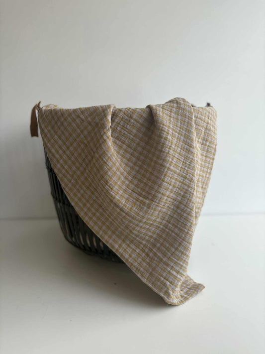 Taupe/Pistachio Gingham Double Gauze