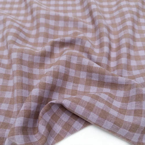 Lilac/Cocoa Gingham Yarn Dyed Linen/Cotton Blend