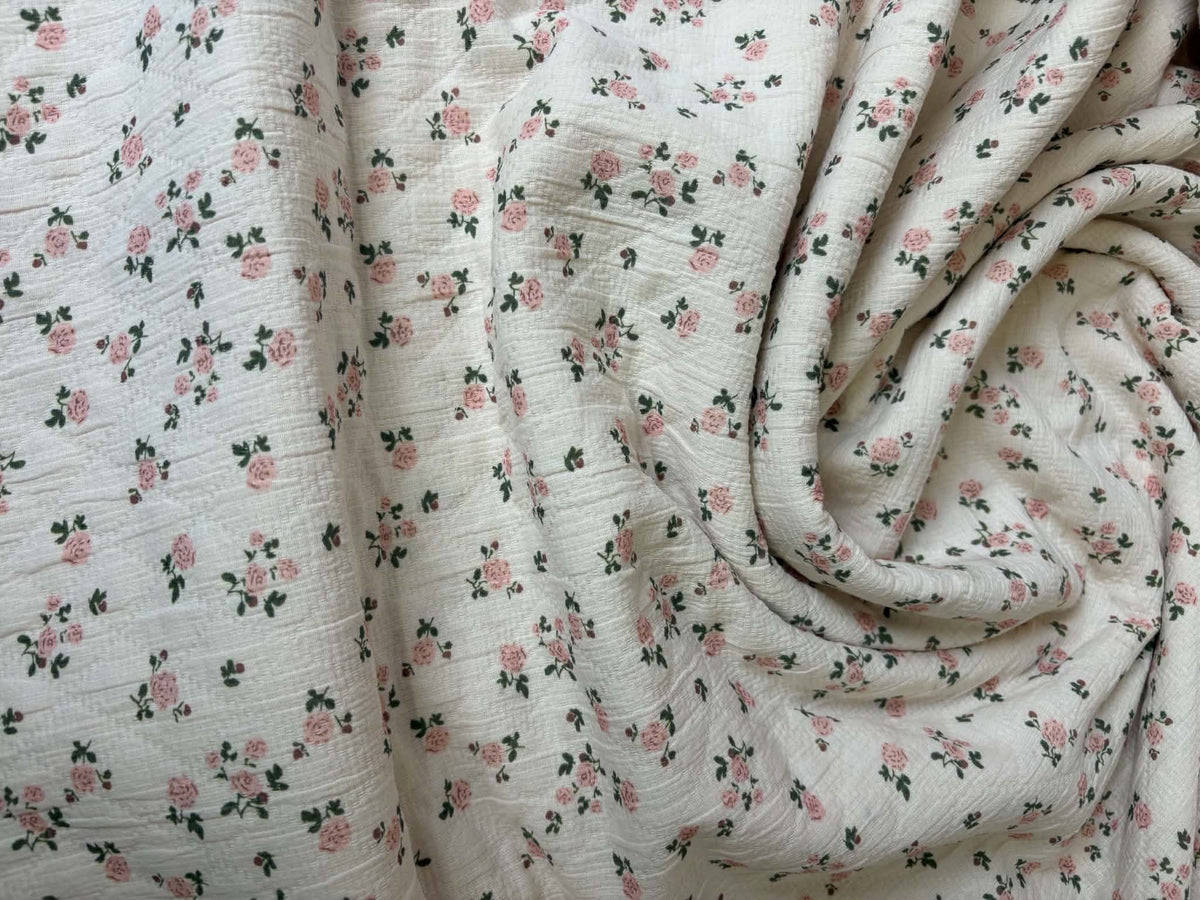 Cottage Floral Jacquard Cotton - Country Rose