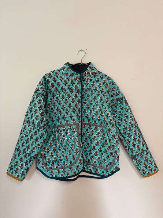 Turquoise Block Print Flora Jacket Sample - Small