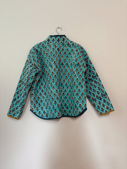 Turquoise Block Print Flora Jacket Sample - Small