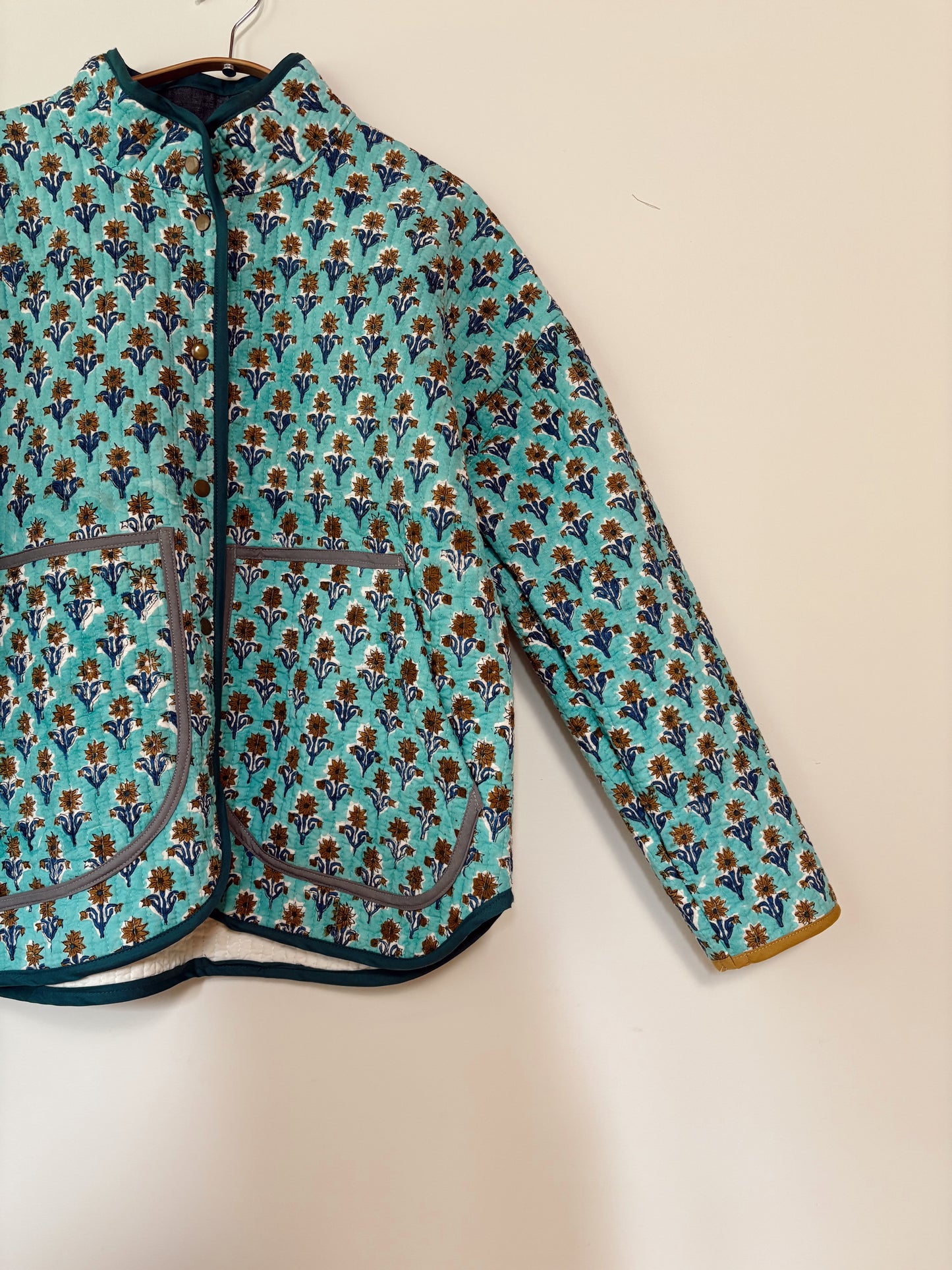 Turquoise Block Print Flora Jacket Sample - Small