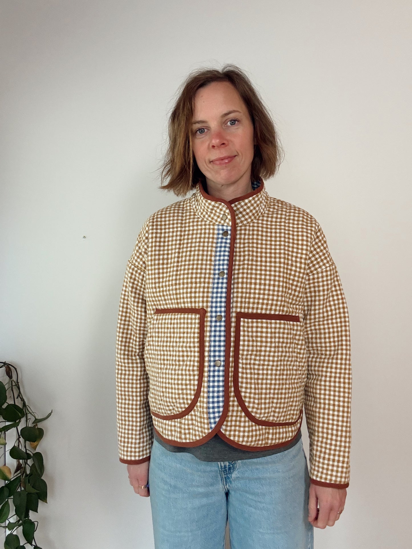 Mustard Gingham Quilted Flora Jacket - Small
