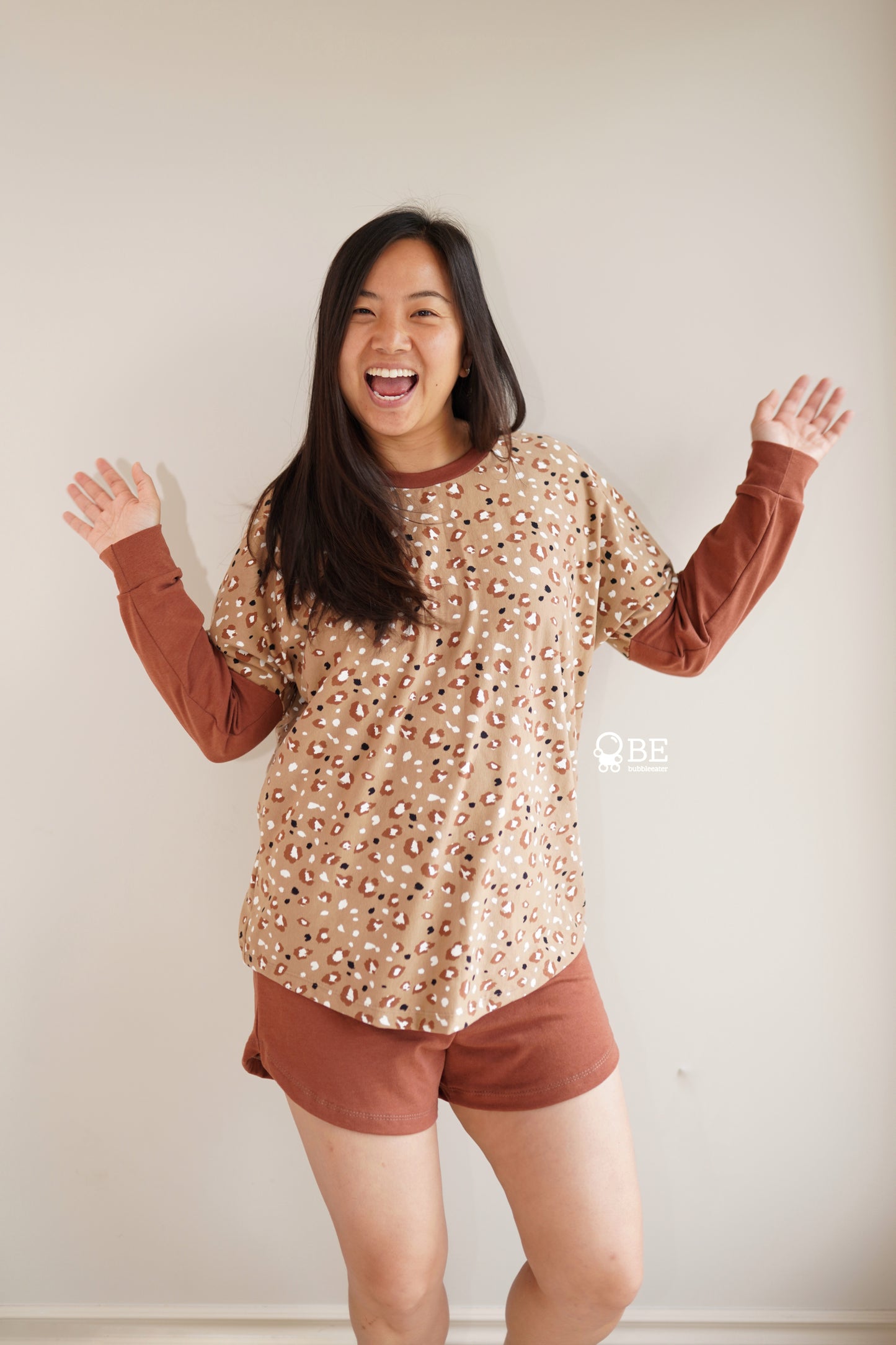 modelling long sleeve and shorts